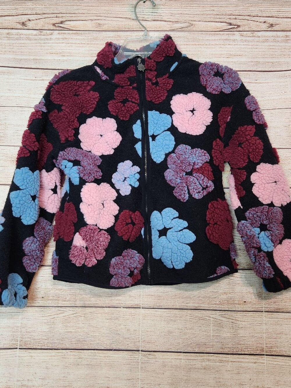 Lucky Brand Youth Girls Shearling Full Zip Jacket Plush Raised Flower Size S 7/8